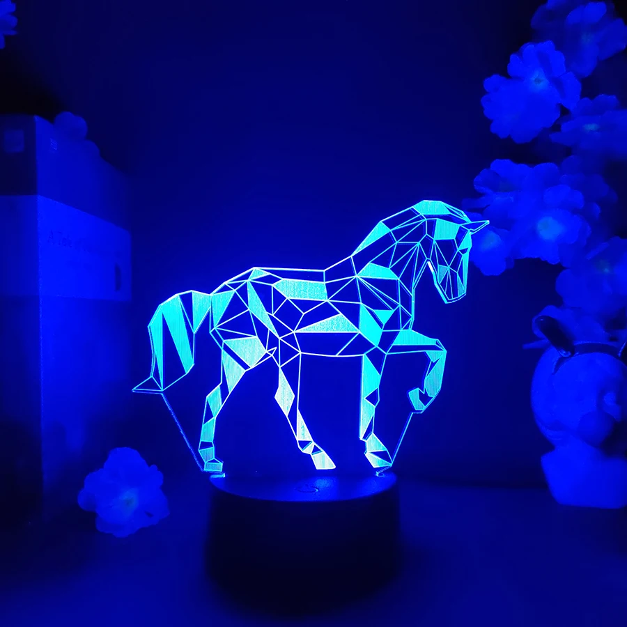 

Ночник с голограммой лошади 3D, светодиодная настольная лампа для детей, украшение для детской спальни, милое животное, украшение для ночного освещения на Рождество