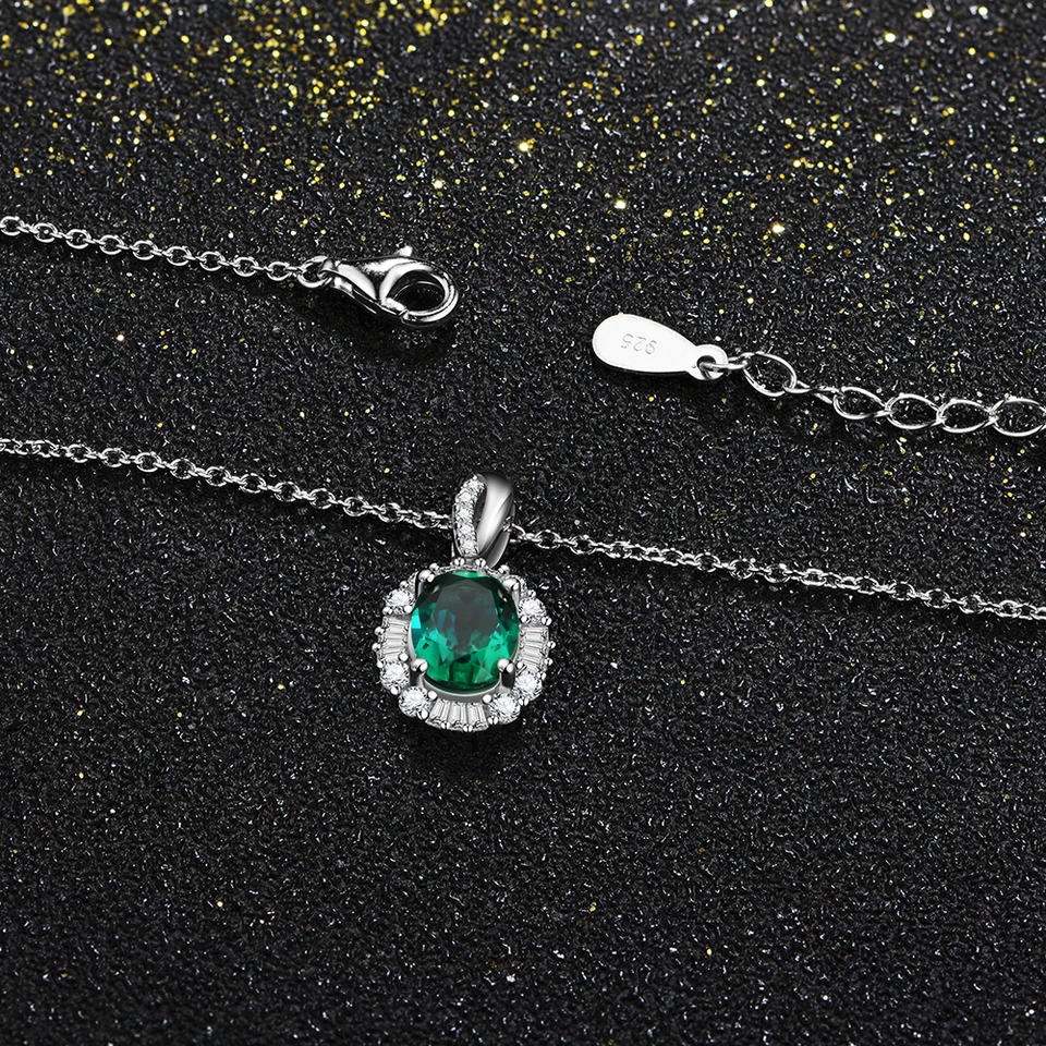 Gem Stone King 4.00 Ct Oval Simulated Emerald Pendant - 925 Sterling Silver With Chain - View #9