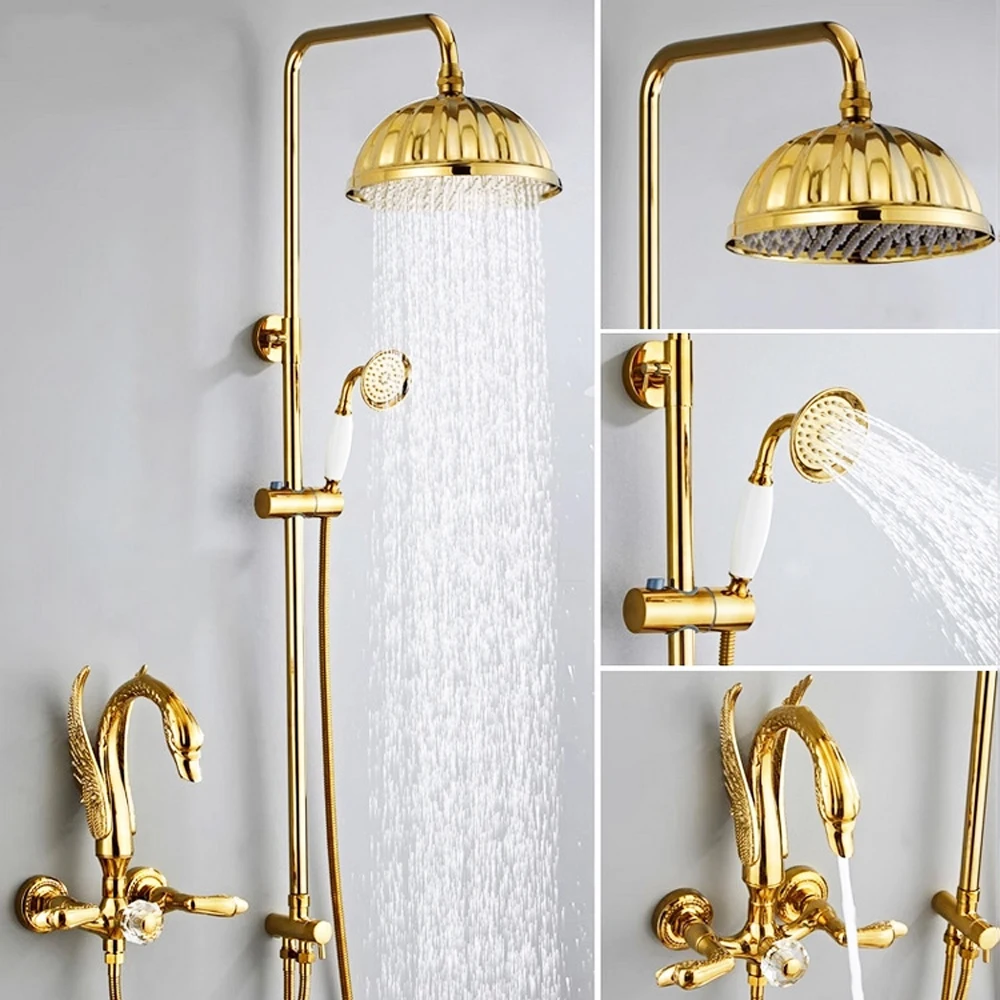 

Luxury Model Swan Shape Gold Color Wall Mounted Brass Material of Artistic Swan Shower Set