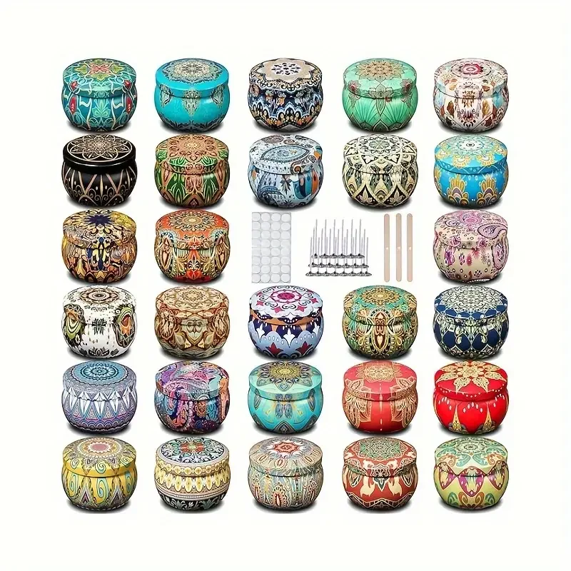 12pcs Floral Printed Candle Tins With Secure Lids For Creative Candle Making