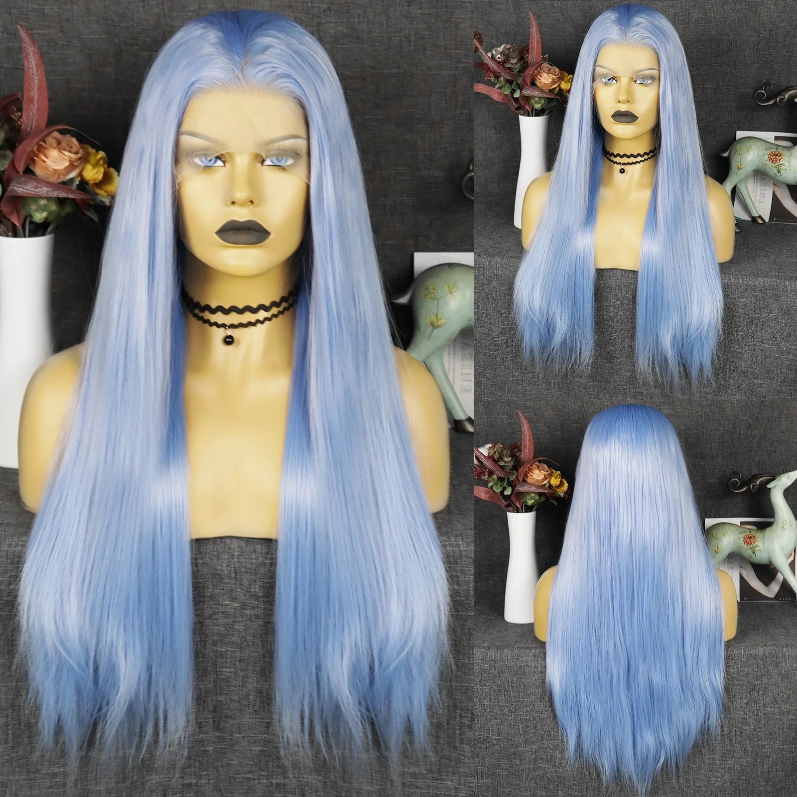 JT Synthetic 30IN 13x3 Lace Front Wigs Natural Hairline Light Blue Colored Straight Cosplay Wig For Black Women Hollywood Party hollywood fats hollywood blue flames – road to rio larger than life 2 cd