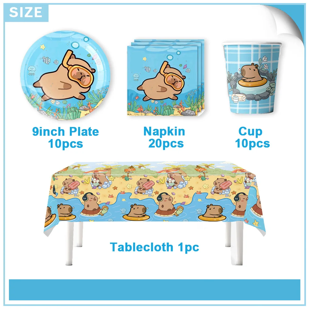Cartoon Capybara Geburtstag Party Dekoration Einweg Geschirr Tasse Teller Servietten Ballon Tischdecke Banner Baby Dusche Spielzeug Geschenk – Detail 4