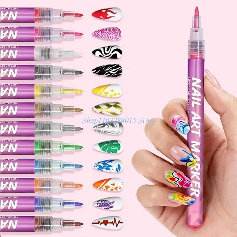 네일 페인팅을위한 12 아트 펜 아크릴 페인트 펜의 R6FF 팩 크리 에이 티브 프로젝트 여러 가지 빛깔의 세트 높은 정밀도와 빠른 건조