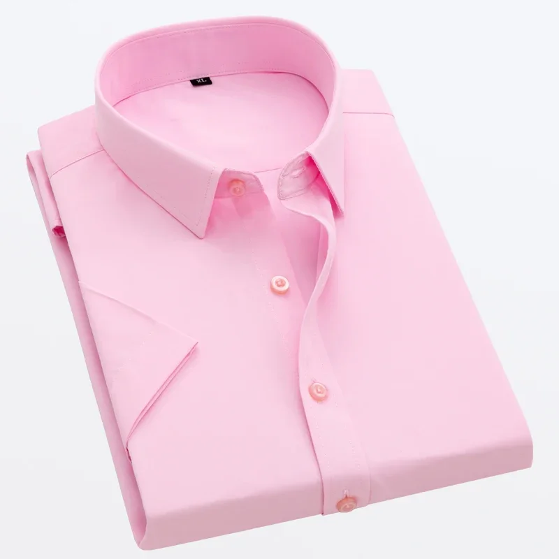 Men's Summer Short-sleeved Shirt Solid Color Ice Silk Thin Business Formal Casual Office No-iron Large Size 5XL dress shirts men casual shirts