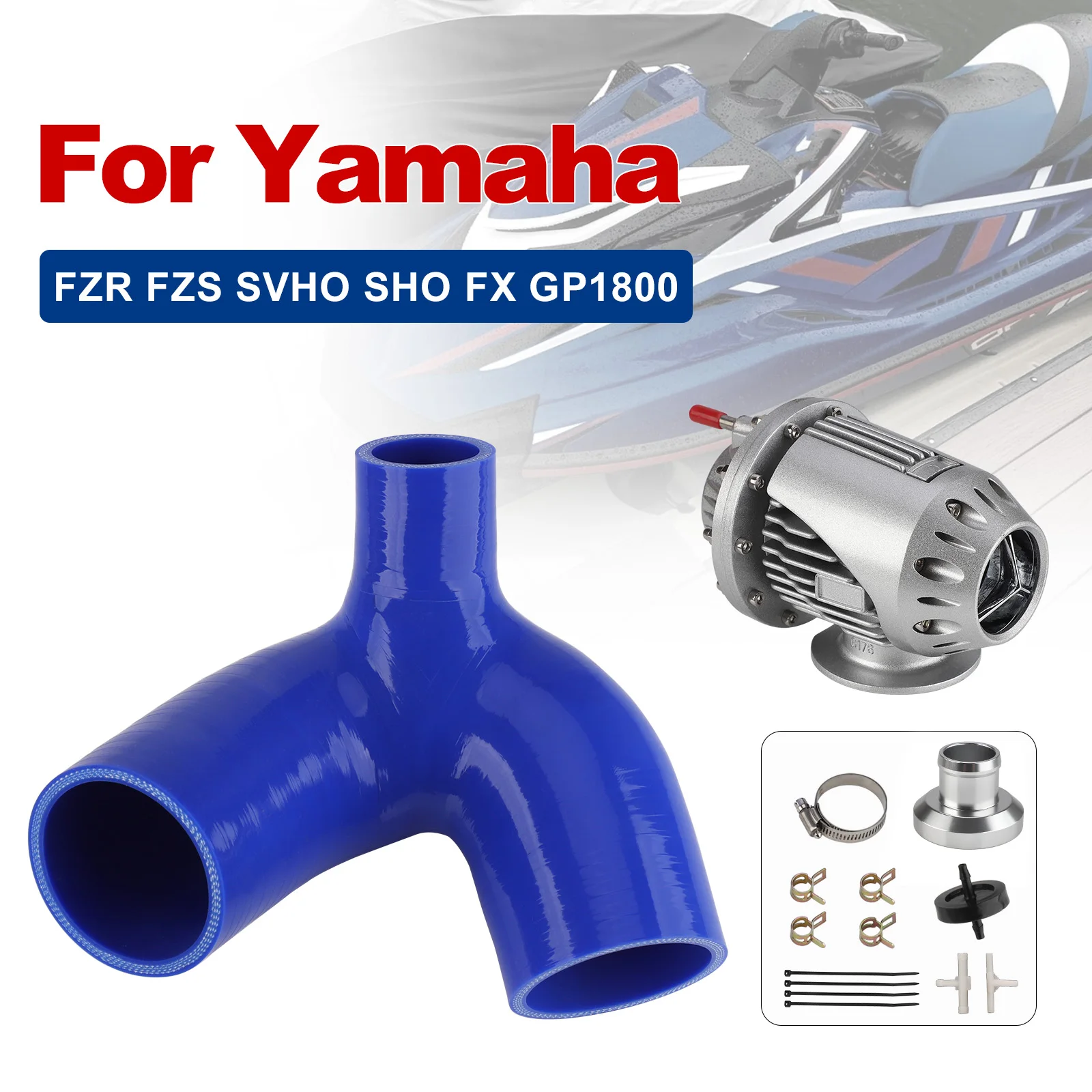 Kompressor-Abblasventil BOV Kit HKS SQV4 Silber ohne Logo Silikonschlauch blau für Yamaha FZR FZS SVHO SHO FX GP1800 WaveRunner – Detail 5