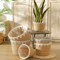 Natural Planter Wicker Basket  Flower Pot Rattan Straw Plants Basket For Home Garden organizer Decoration 22/25/32cm 1