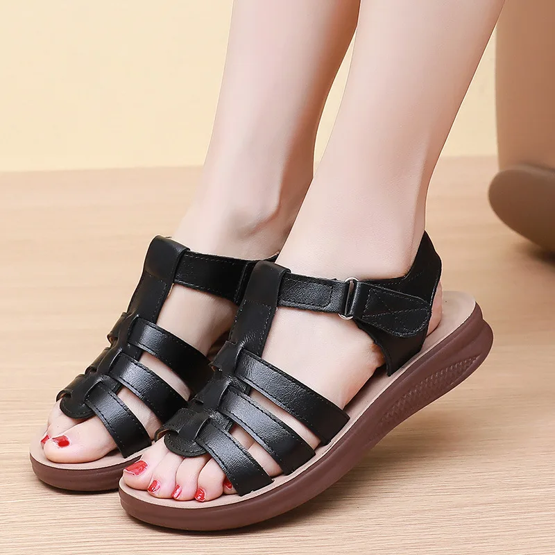New Summer Sandals Women Leather Beach Wedge Sandals