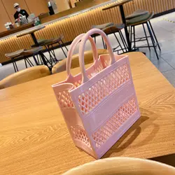 Chic Mesh Beach Tote - Stylish Clear Handbag and Travel Accessory (S - pink)