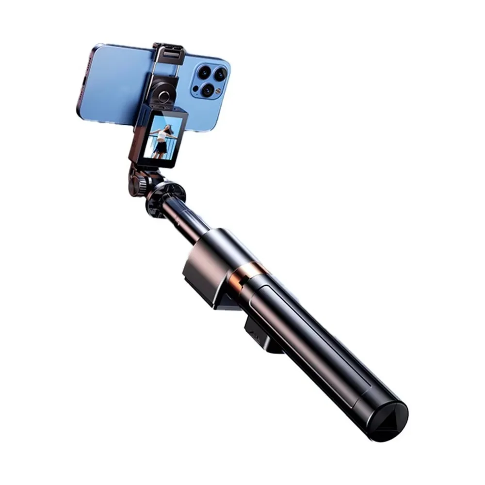 Treppiede portatile estensibile, design leggero, base stabile, bastone per selfie, rotazione a 360°, altezza regolabile, telecomando._voghion.com