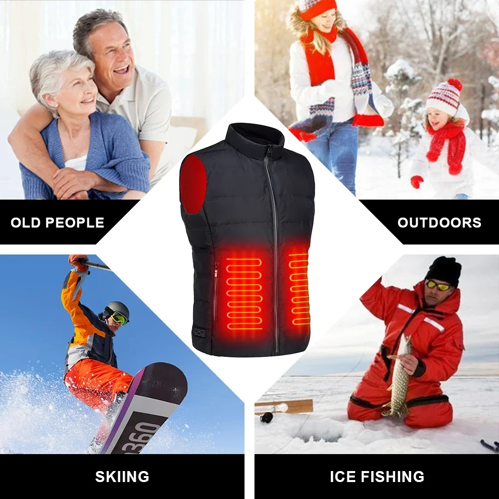 Down Coat 8 Areas Heated Vest Men Women coat Heated Jacket Winter USB Infrared Women's Clothing Heating Vest for Camping Skiing