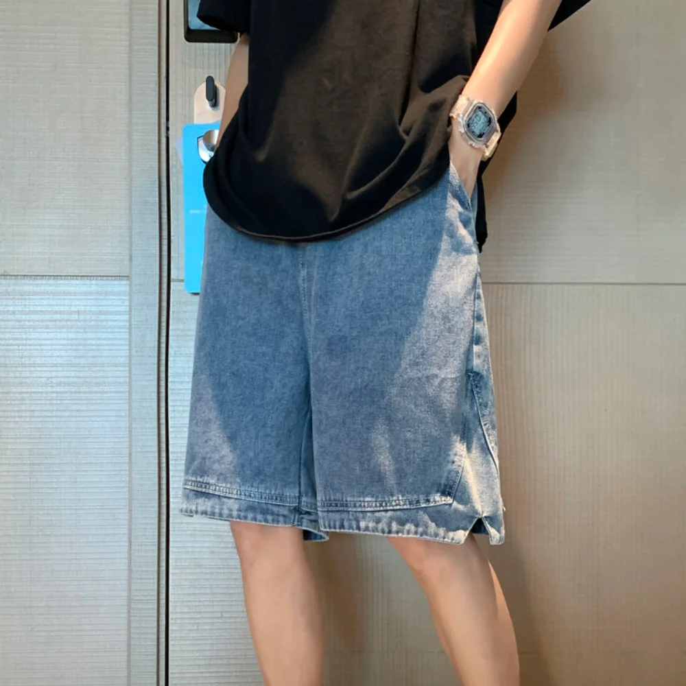 Summer Men's Fashion Pocket Baggy Jeans Shorts Loose Straight Capris Jeans For Men Streetwear Cargo Short Pants ropa hombre