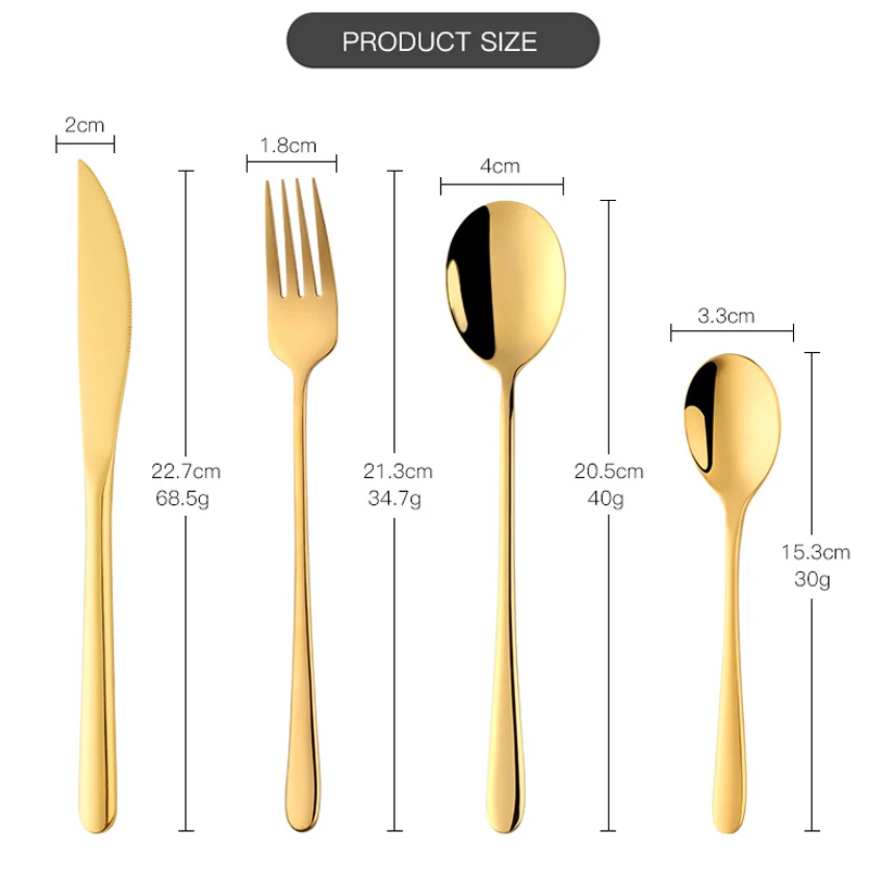 4Pcs Luxury 304 Stainless Steel Tableware Set Silverware Fork Spoon Knife Travel Cutlery Set Gold Portable Camping Flatware Set images - 6