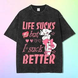 Vintage Anime Gothic Oversized T - Shirt - Angel Dust Design, Unisex Short Sleeve Cotton Tee - XXL (Black)