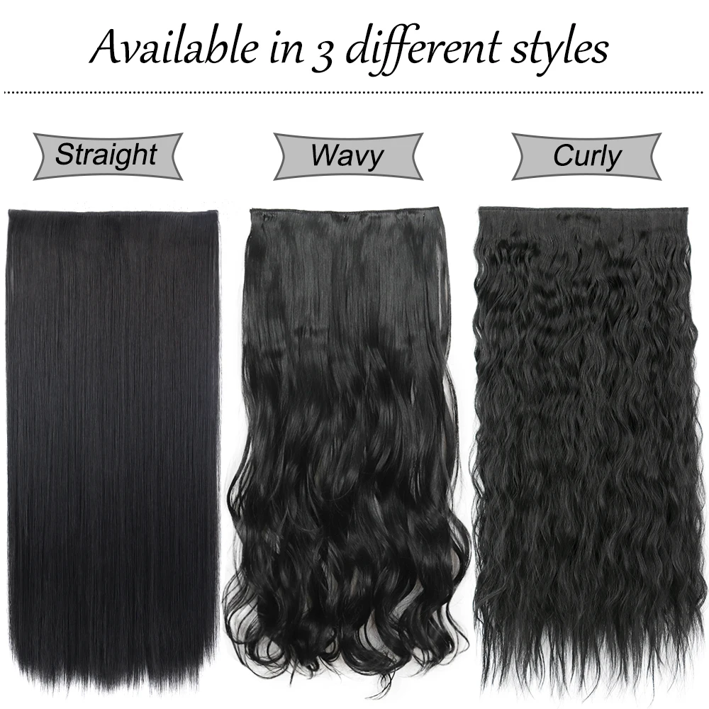 Synthetic 5 Clip In Hair Extensions Long Straight Hairstyle Hairpiece Black Brown Blonde 80CM Natural Synthetic Hair For Women_voghion.com