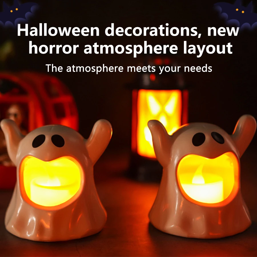 Halloween Ghost Candle Light Battery Powered Electronic Flameless Candles Lamp Emitting Color:White;Body Color:1pcs 3