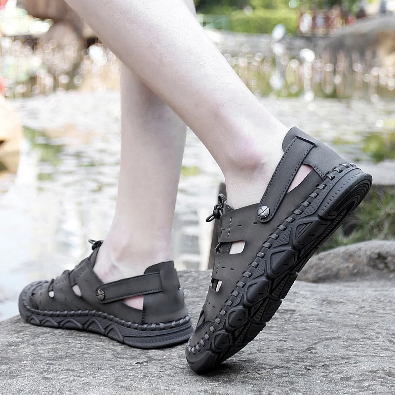 Men's sandals 2023 summer new package head beach shoes casual sandals outdoor leisure hand stitching sandals cave shoes