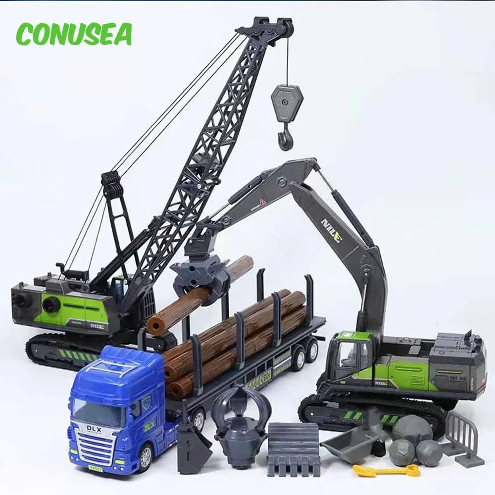 1: 50 Model Car Mini Simulation Engineering Vehicle Toy Green Excavator Crane Diecasts Model Toys for Children Boy Gift Collect