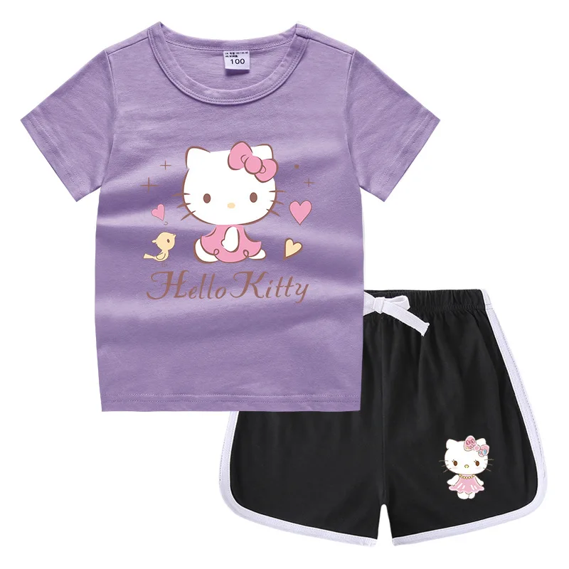 Sanrio hello kitty 2022 summer clothes new children's round neck T