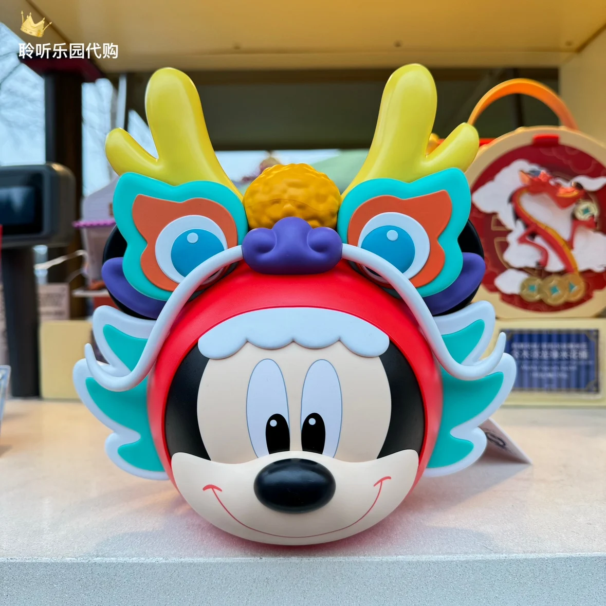 2024 Hot Original Disney New Year Dragon Mickey Model Toys Three-Dimensional Plastic Popcorn Bucket Crossbody Bag Gifts Creative