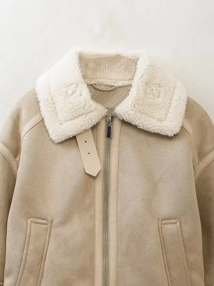 Dave&Di British High Street Velvet Suede Jacket Winter Fashion Motorcycle Coat Leather Jacket Women