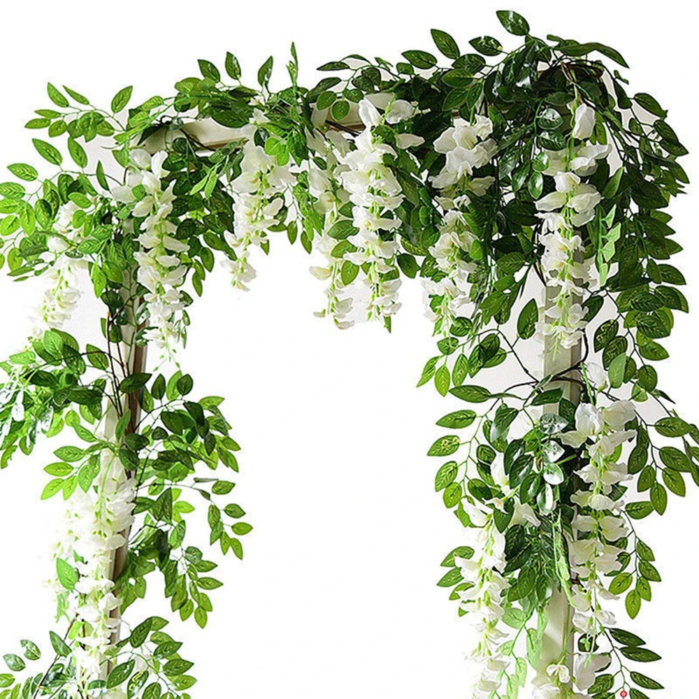 2Pcs Wisteria Artificial Flower Vine Fake Silk Hanging Flower for Wedding Arch Floral Party Garden Outdoor Greenery Home Decor