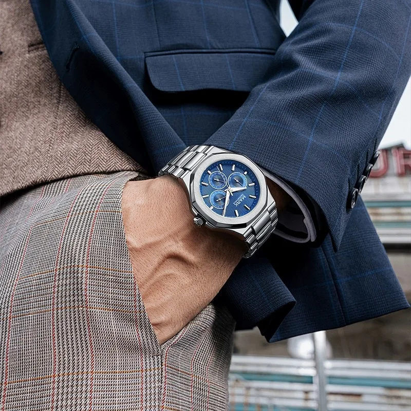 2023 Luxury Watches Mens Fashion Brands Mark Fairwhale Automatic Date Full Steel Clocks Business Waterproof Quartz Wristwatches