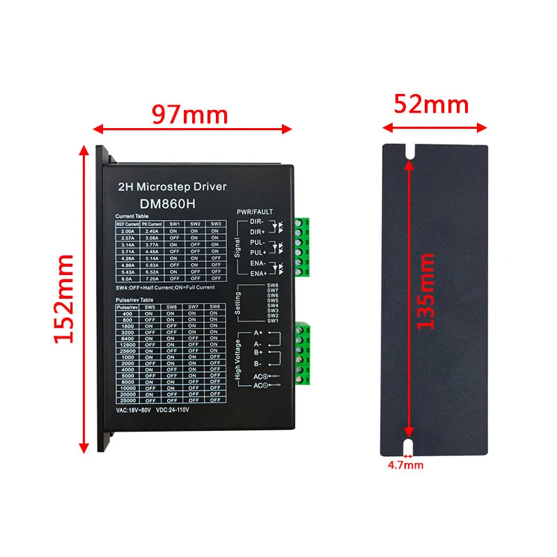 Description Picture 5 of itemStep Motor 2H Microstep Driver DM860H 24V-72V for Nema 23 Nema34 Stepper Drivers