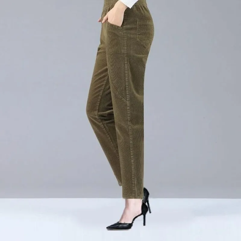 Spring Autumn Women's Solid High Waisted Pockets Screw Thread Distressed Casual Straight Leg Pants Trousers Fashion Loose Pants