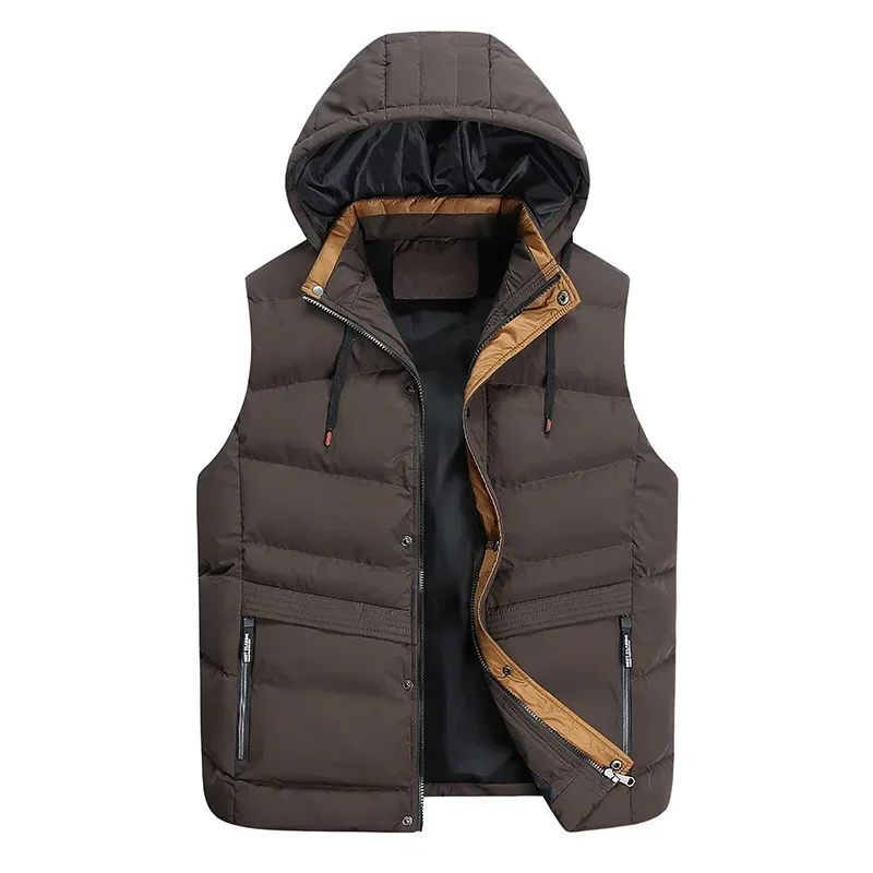 Description Picture 4 of item6XL 7XL Autumn Winter Vest Men Outdoor Casual Hooded Collar Windproof Mens Waistcoat Thick Warm Sleeveless Jacket Outerwear