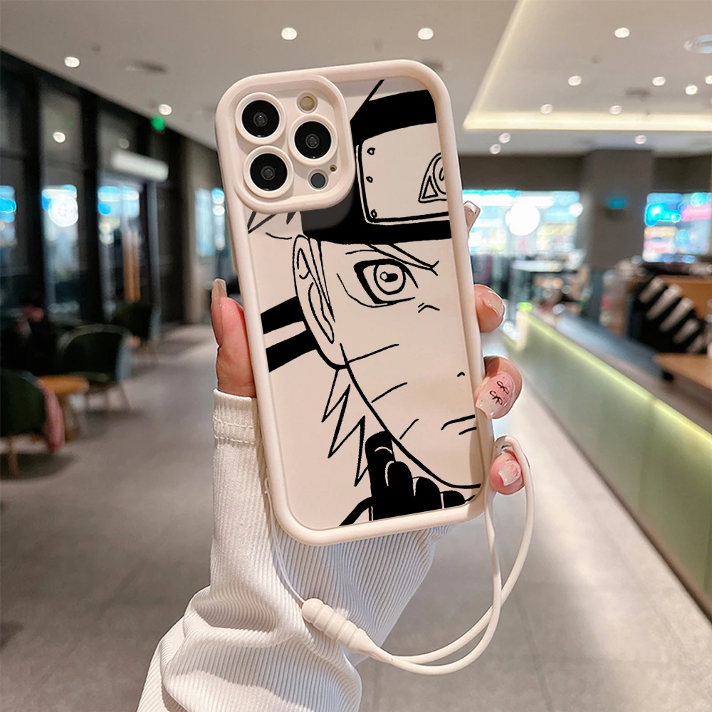 thumbnail image 1 of Funda de teléfono Anime Cool-N-Narutos para IPhone 15 14 13 12 11 Pro Max Mini XR XS X 7 8 Plus, funda trasera suave de TPU con correa de mano, 1 of 5