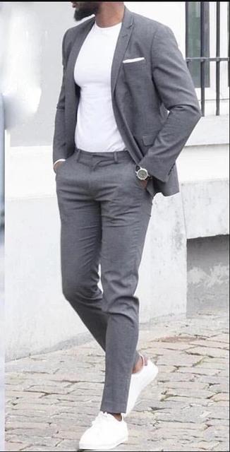 Casual Business Men Suits for Wedding 2 Pieces Suits Man Groom Tuxedos Slim Fit Peak Lapel Terno Masculino Costume Homme - Dark Grey, L