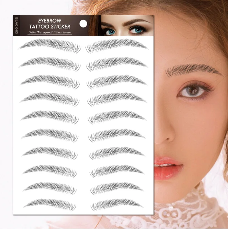 6D Eyebrow Tattoos Sticker Waterproof Long Lasting Natural Hair-Like Fake Eyebrows Stickers 10 Pairs for Brow Grooming