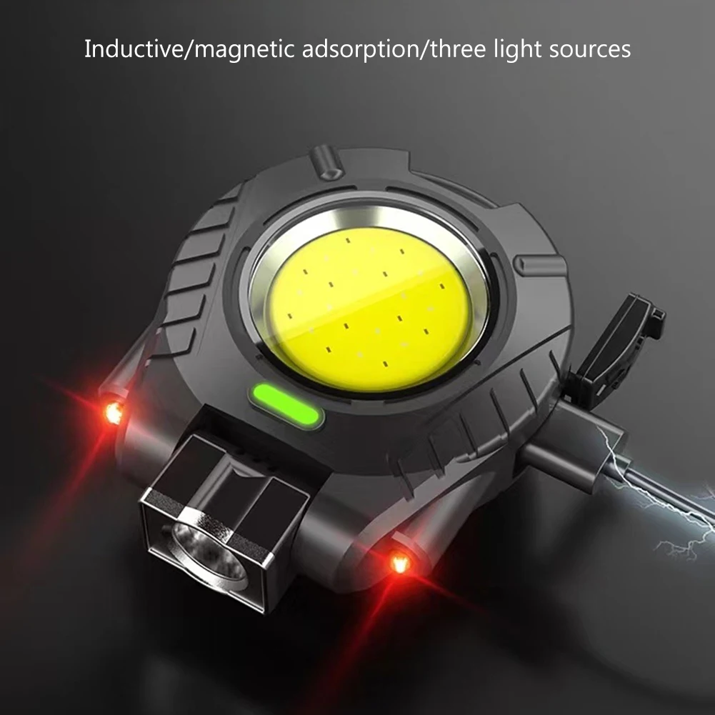 LED COB 헤드램프 작업등, 휴대용 미니 클립온 모자 조명, 다기능 경량 플라스틱, 하이킹 낚시용 각도 조정