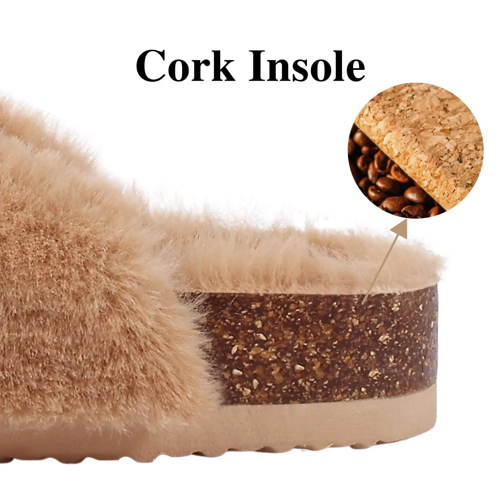 Comwarm Winter Flauschige Damen-Hausschuhe mit Fußgewölbeunterstützung, offene Zehenpartie, Kork-Hausschuhe, pelzige Damen-Sandalen mit verstellbarer Schnalle – Detail 34