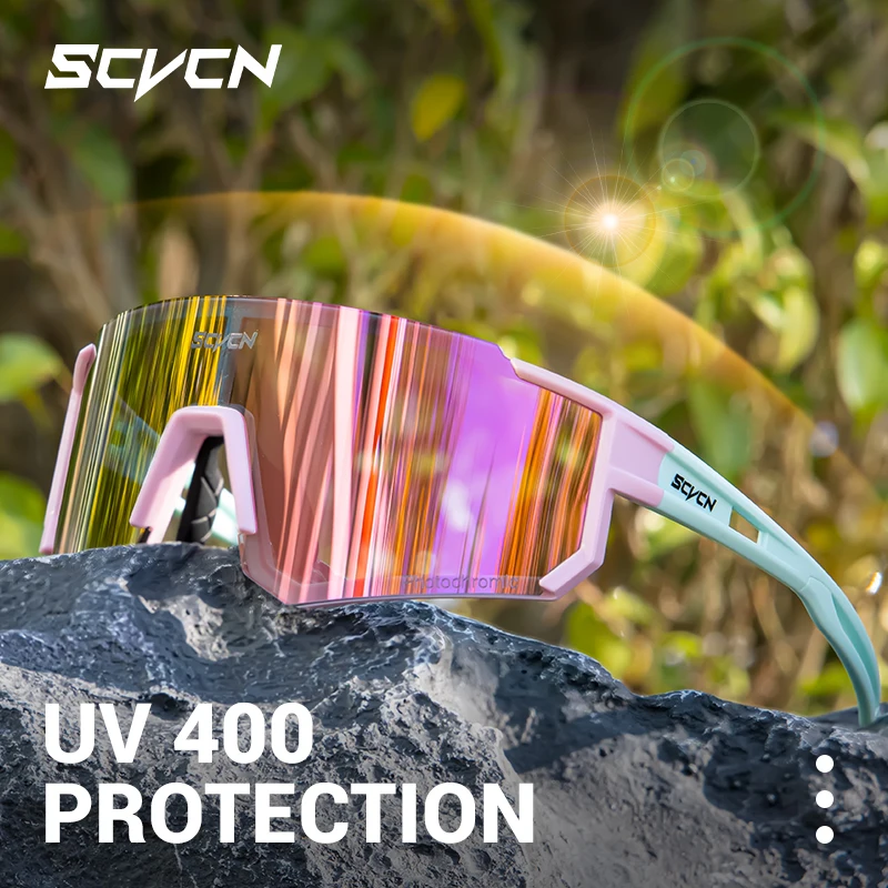 Photochromic Pink Cycling Glasses for Women - Outdoor Sports UV400 Eyewear