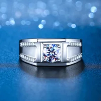 PT950 Platinum Double Row Paved Diamond Ring Men's 1CT Moissanite - Polished diamond edges, high-end, ideal for holiday gifting