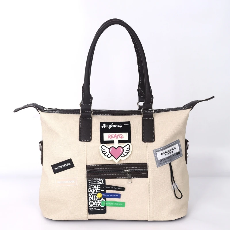 

Vintage Creative Label Pattern Canvas Tote Bag Casual Commuter Shoulder Bag College Student Schoolbag Travel Crossbody Bag
