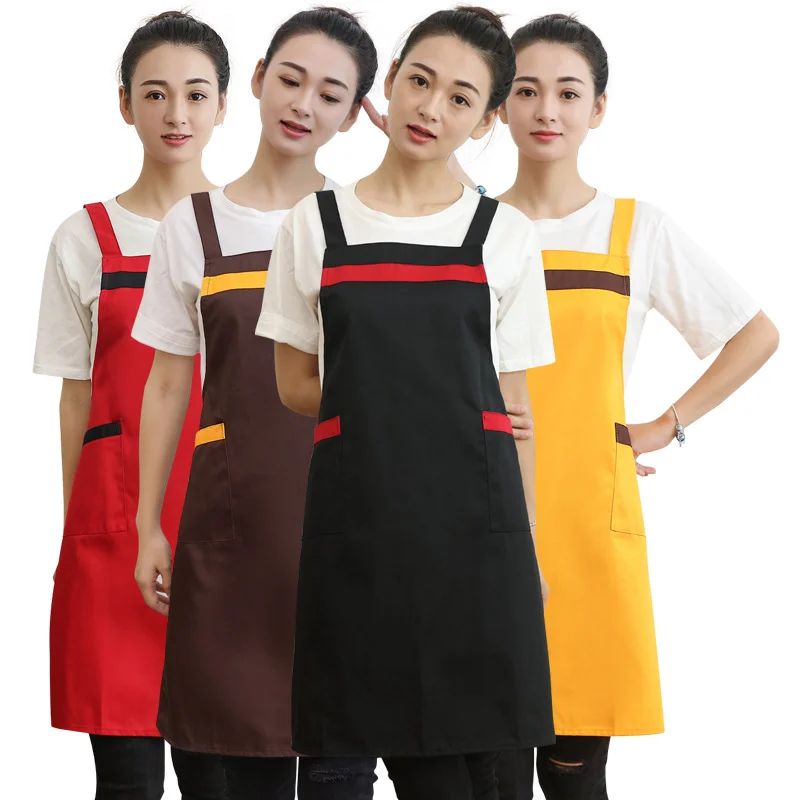 Korean Edition Cotton Custom Printed Logo Restaurant Kitchen Restaurant Nail Supermarket Women  Work Clothes Apron Drop Shipping