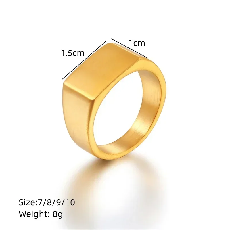 Square Band Flat Top Signet Ring Frosted Gold/Silver Color Stainless Steel Vintage Rustic Women Men Jewelry stainless steel rings minimalist ring