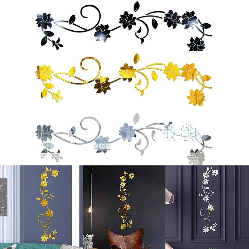 3D Rattan Wall Stickers Acrylic Flower Vine DIY Decal Wardrobe Mural Mirror Effect For Living Room Bedroom Home Decoration