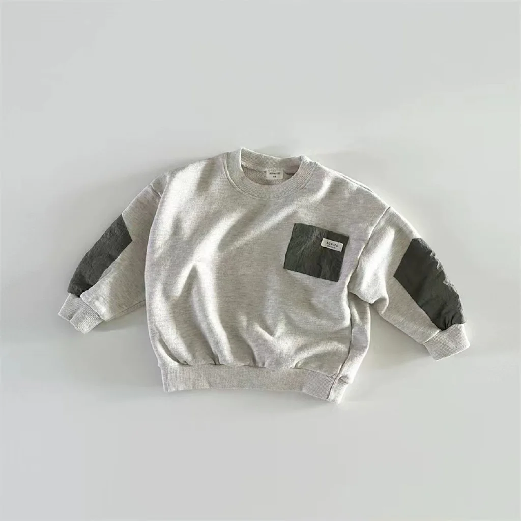 5326 Korean Children's Clothing Spring and Autumn Patch Long Sleeve Boy's Sweatershirt Cotton Casual Pullover Tops