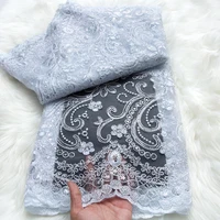 Tissu en dentelle de tulle brodé français de luxe 2026 pour robe de mariée, style africain nigérian, matériau de couture, 5 yards 3