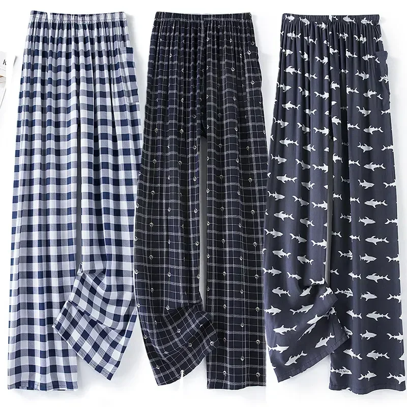

Summer Men's Sleeping Plaid Loungewear Bottoms Pajamas Male Trousers Pyjama Clothes Soft Sleepwear Mens Pants 2023 Sleep Home
