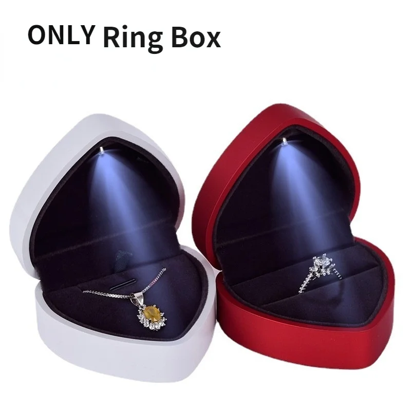 Creative Ring Box Heart Shape LED Light Jewelry Box Proposal Confession Ring Box LED Light Earring Pendant Storage Gift Boxes