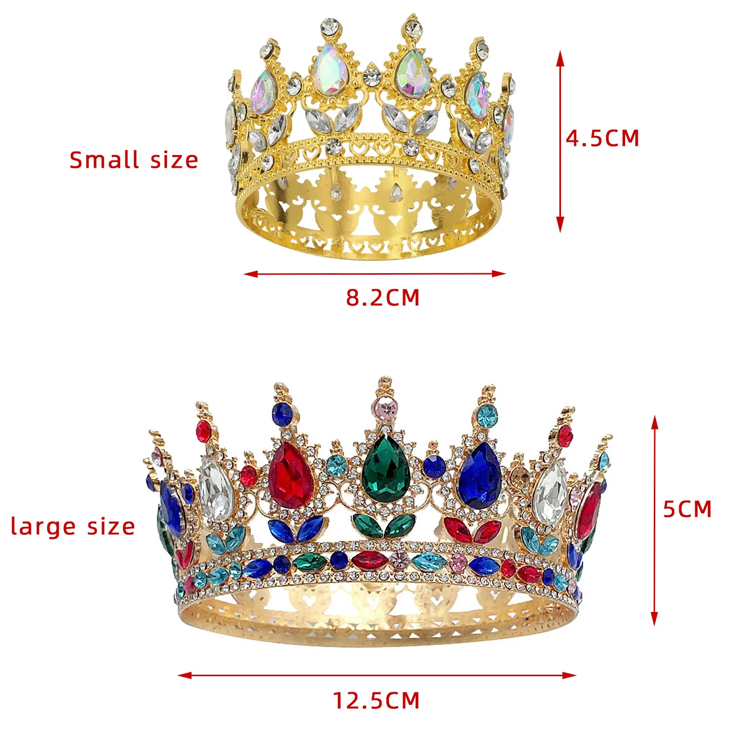 Vintage Barock Königin König Braut Tiara Krone für Frauen Kopfschmuck Abschluss ball Braut Hochzeit Diademe und Kronen Haarschmuck Zubehör – Detail 1