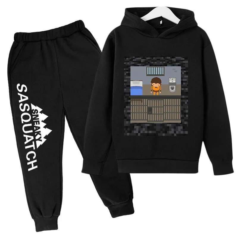 Conjunto de sudadera con capucha y pantalones de polar para niños, conjunto de 2 piezas, chándal, estampado de cabeza grande de Sasquatch furtivo