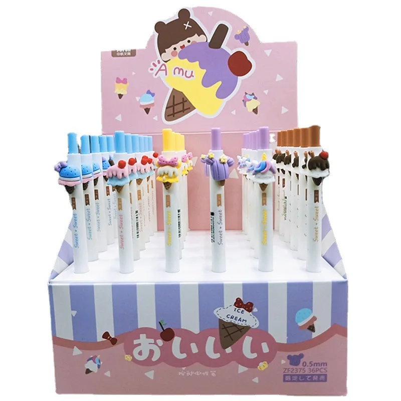 

36 pcs/lot Creative Ice Cream Cone Press Gel Pen Cute 0.5mm Black Ink Neutral Pens Gift Stationery Office School Supplies