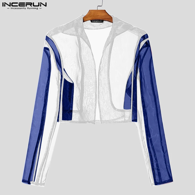 INCERUN Tops American Style Fashion Men Personality Splicing Contrast Color Suit Coat Casual Streetwear Male Long Sleeved Blazer for mens blazer