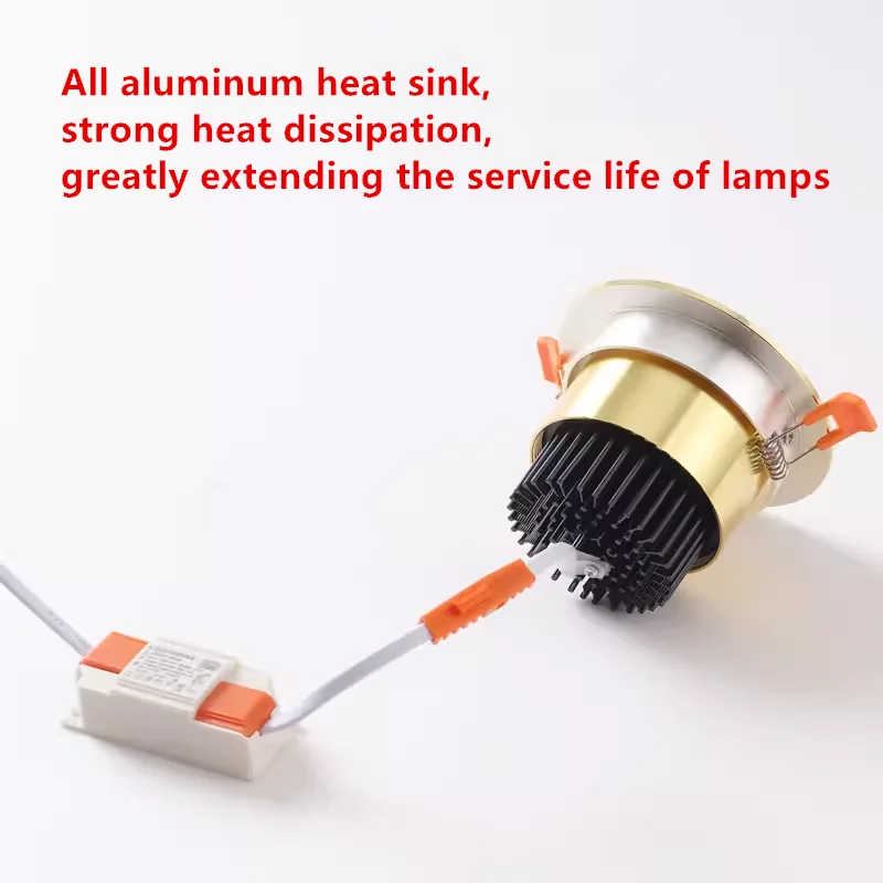 Electroplating Golden Color Embedded Dimmable LED Downlight 5W7W9W12W15W20W COB Spotlights Angle Adjustable Tube Lamp AC90-260V