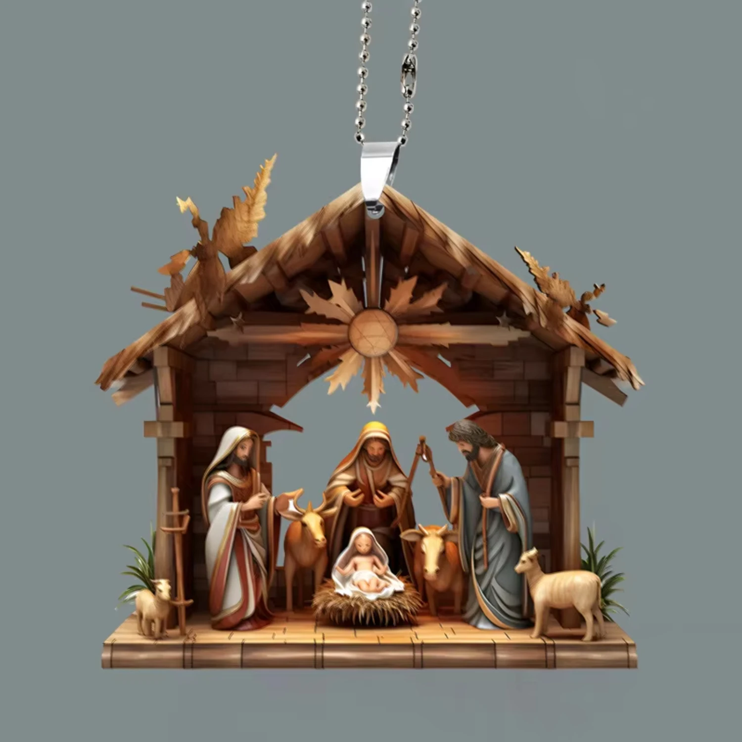 Delicate Mini Bauble Resin Hanging Christmas Tree Pendant Ornament Nativity Scene Decor